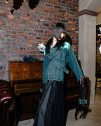 Velor and Sheer Switching Denim Jacket(with Inner Swheer Vest)