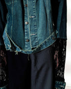 Velor and Sheer Switching Denim Jacket(with Inner Swheer Vest)