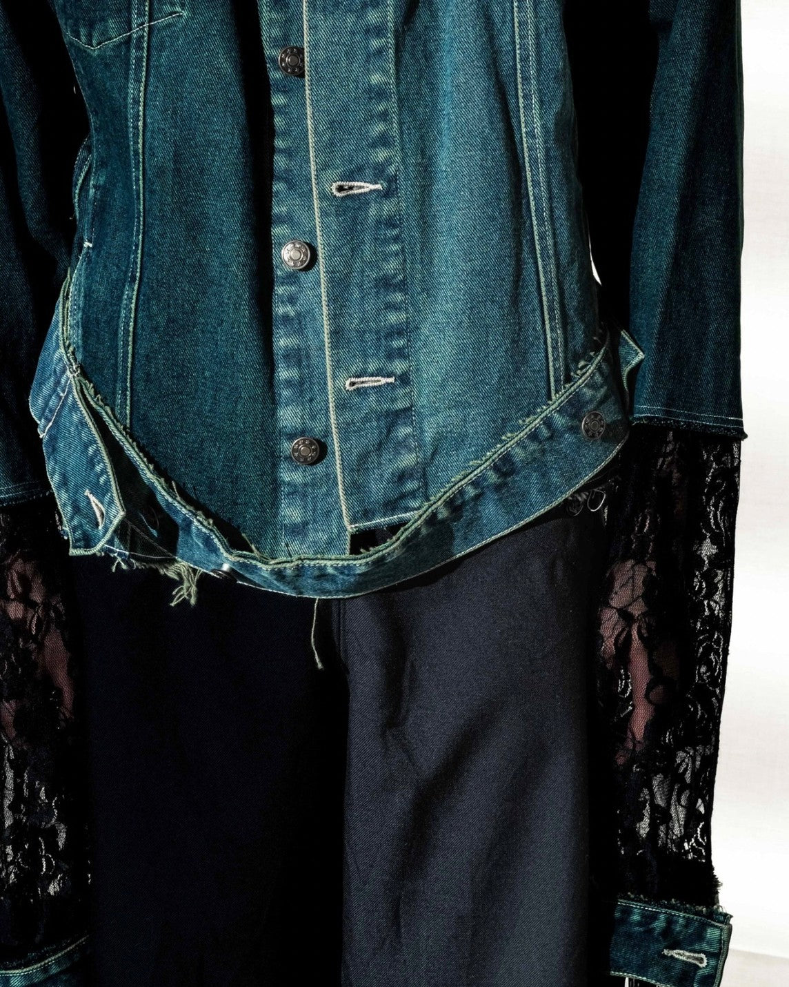 Velor and Sheer Switching Denim Jacket(with Inner Swheer Vest)
