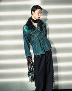 Velor and Sheer Switching Denim Jacket(with Inner Swheer Vest)