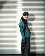 Velor and Sheer Switching Denim Jacket(with Inner Swheer Vest)