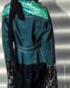 Velor and Sheer Switching Denim Jacket(with Inner Swheer Vest)