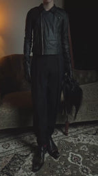 -SPECIAL- "Rick Owens" 15AW Beautiful wrinkles front zip leather jacket