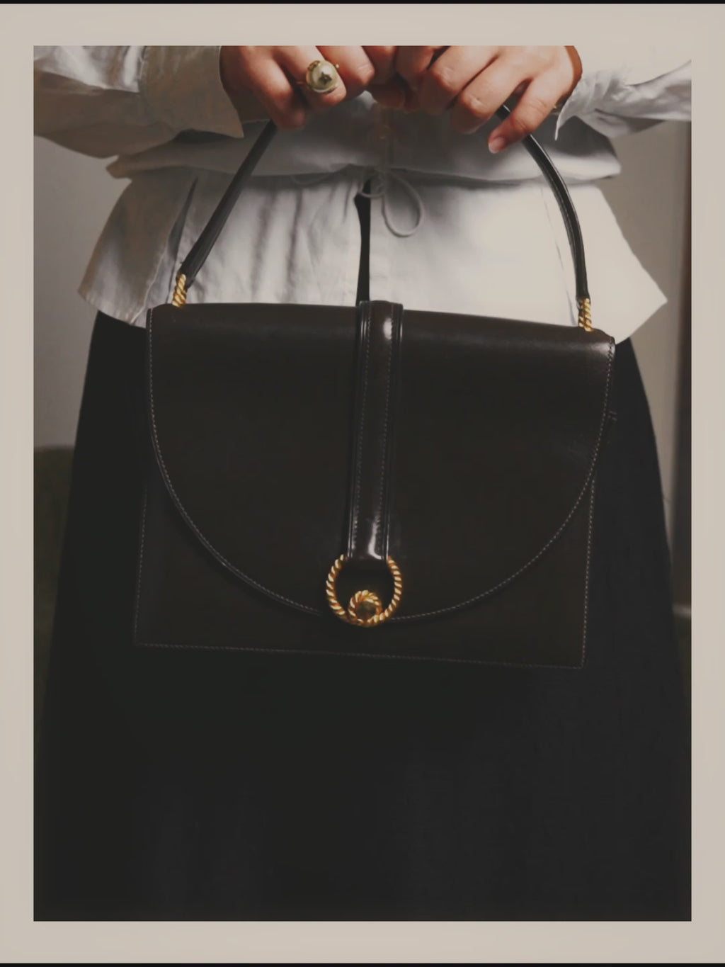 -SPECIAL- "HERMES" 50's Vintage box calf leather shoulder bag