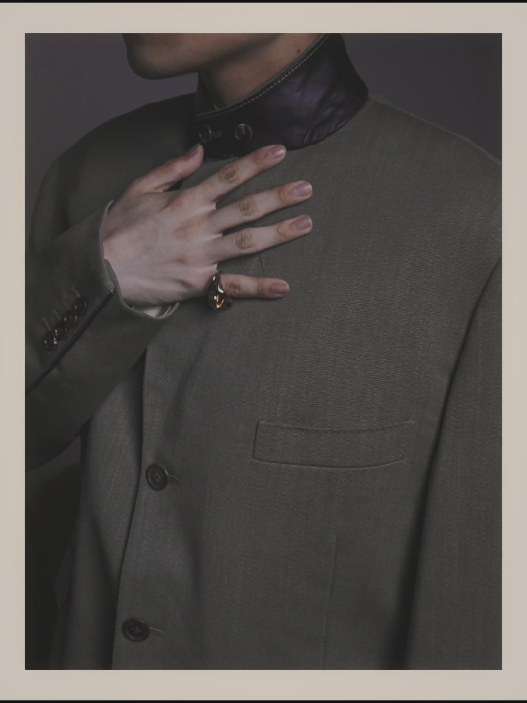 -SPECIAL- "Hermès" 80's-00's Leather collar tailored blazer