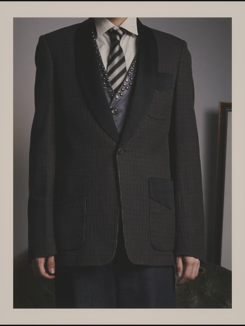 -SPECIAL- "Maison Martin Margiela" 00's Check shawl collar smoking jacket with satin contrast