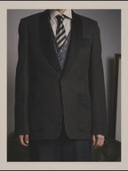 -SPECIAL- "Maison Martin Margiela" 00's Check shawl collar smoking jacket with satin contrast