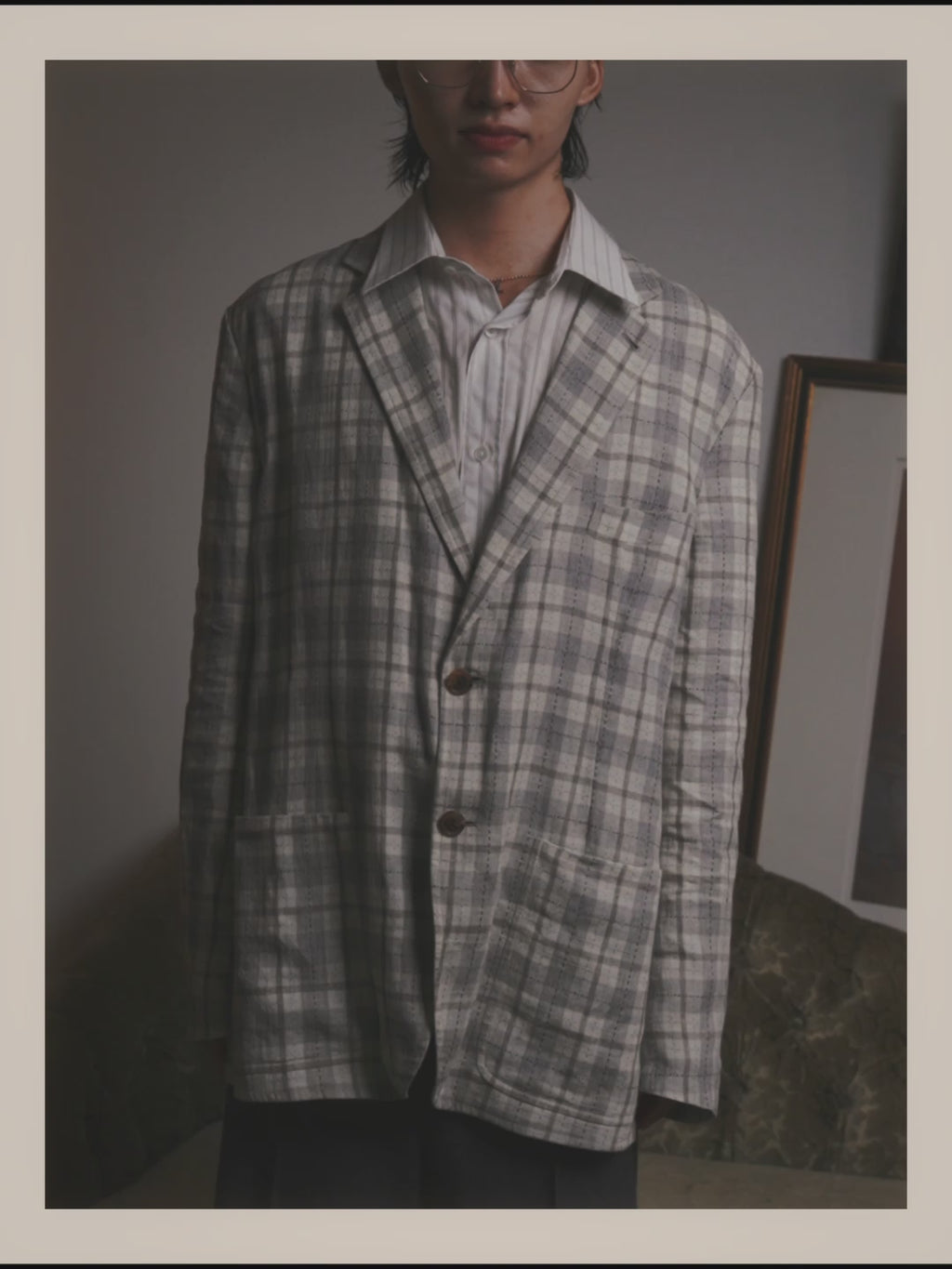 -SPECIAL- "Hermès" 10's Textured linen blend check blazer