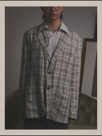 -SPECIAL- "Hermès" 10's Textured linen blend check blazer