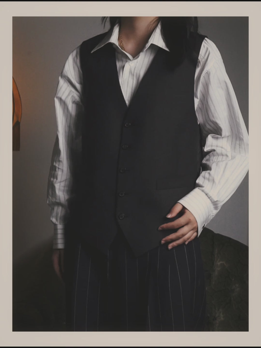 -SPECIAL- “HERMES” 2007-2009 Super 100s pinstripe tailored long gilet