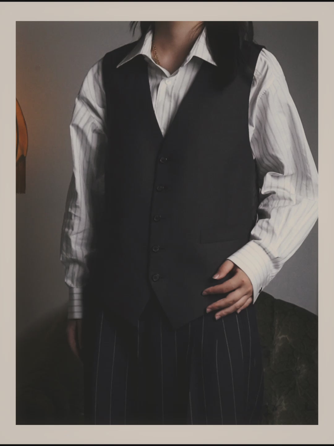 -SPECIAL- “HERMES” 2007-2009 Super 100s pinstripe tailored long gilet