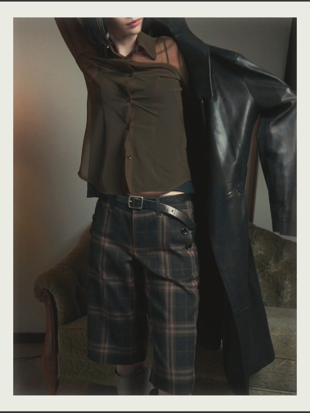 -SPECIAL- "BOTTEGA VENETA" 80's-00's Belted leather coat