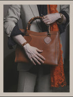 "GUCCI" 80's-90's Bamboo handle leather tote bag
