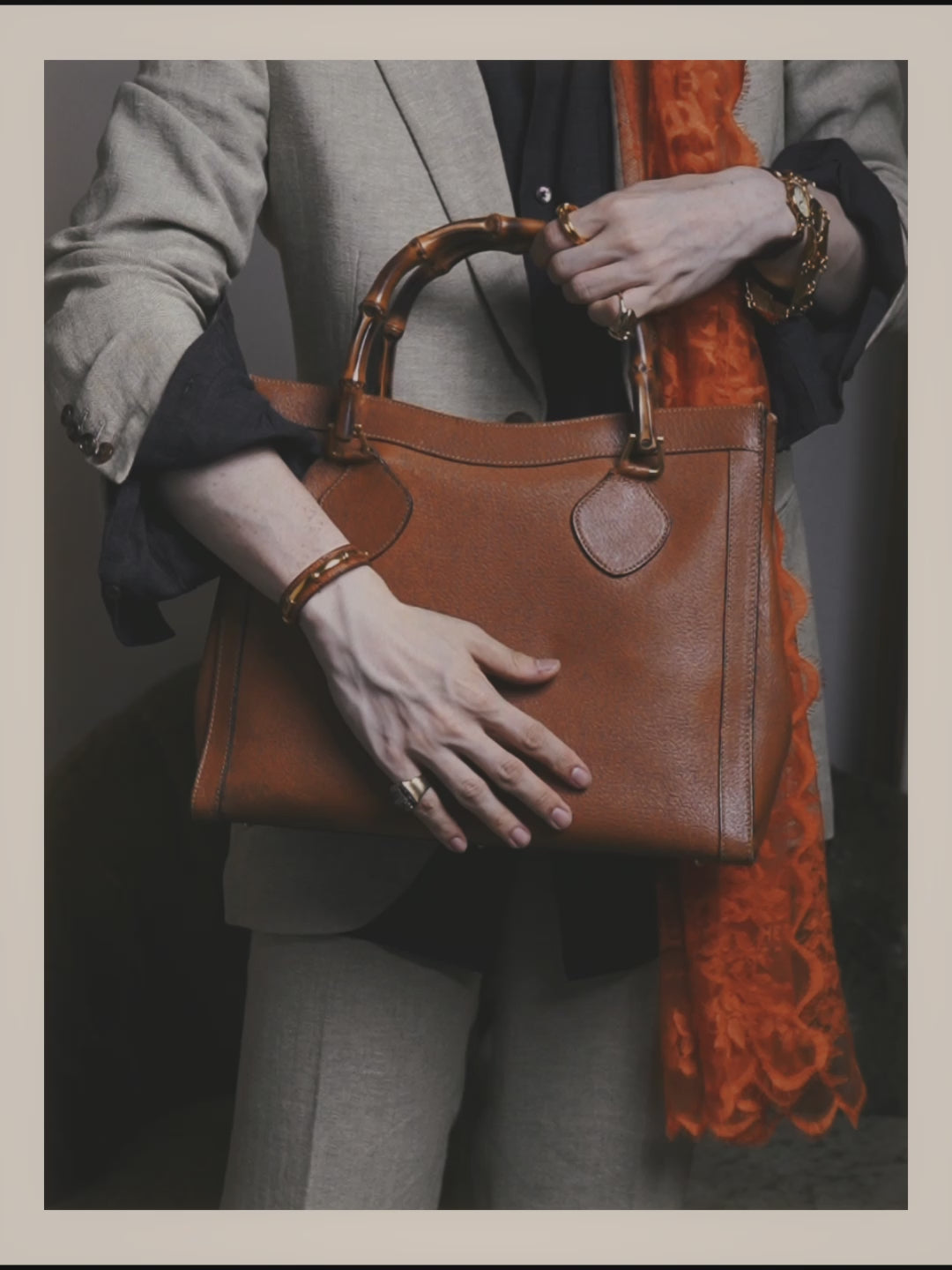 "GUCCI" 80's-90's Bamboo handle leather tote bag