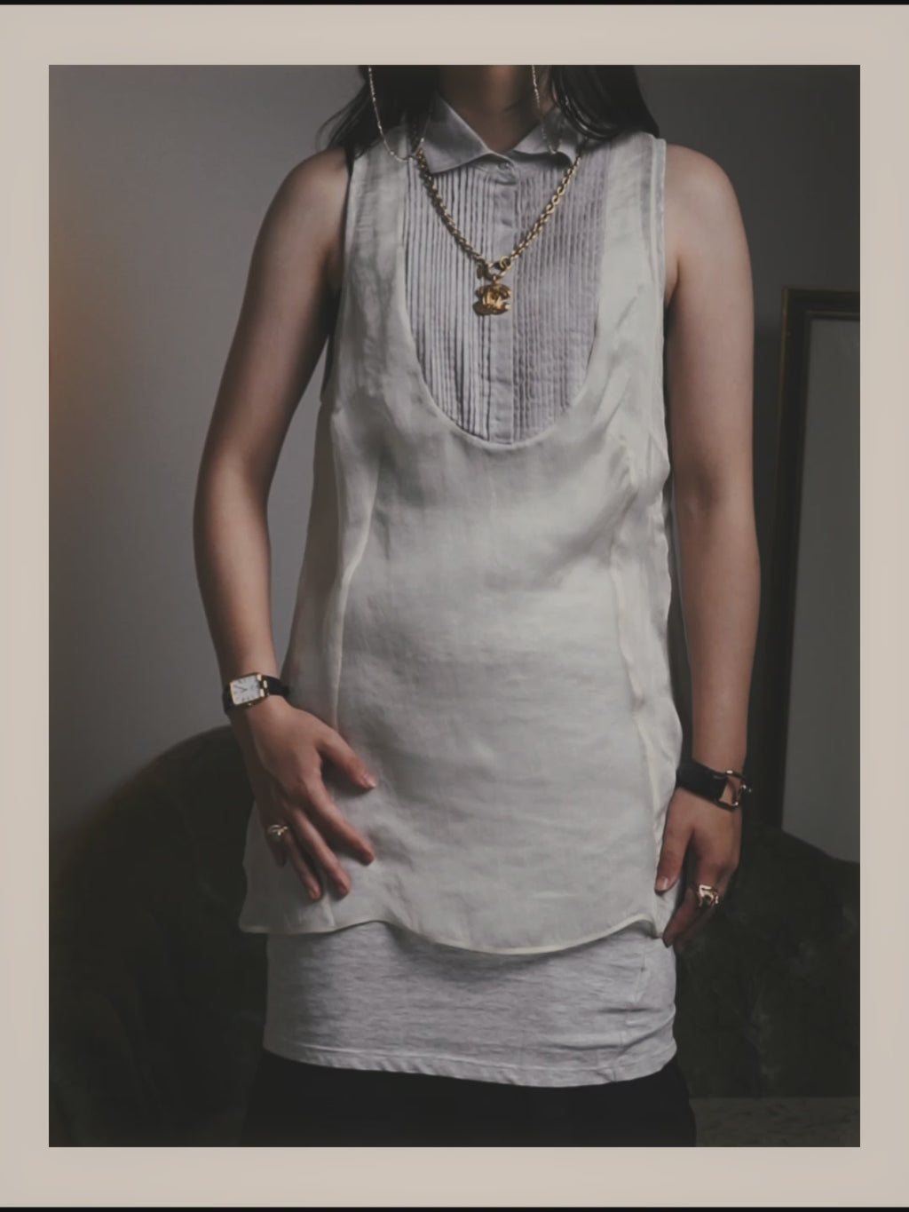 -SPECIAL- “Brunello Cucinelli” 00’s-10’s Sheer layered sleeveless tunic dress