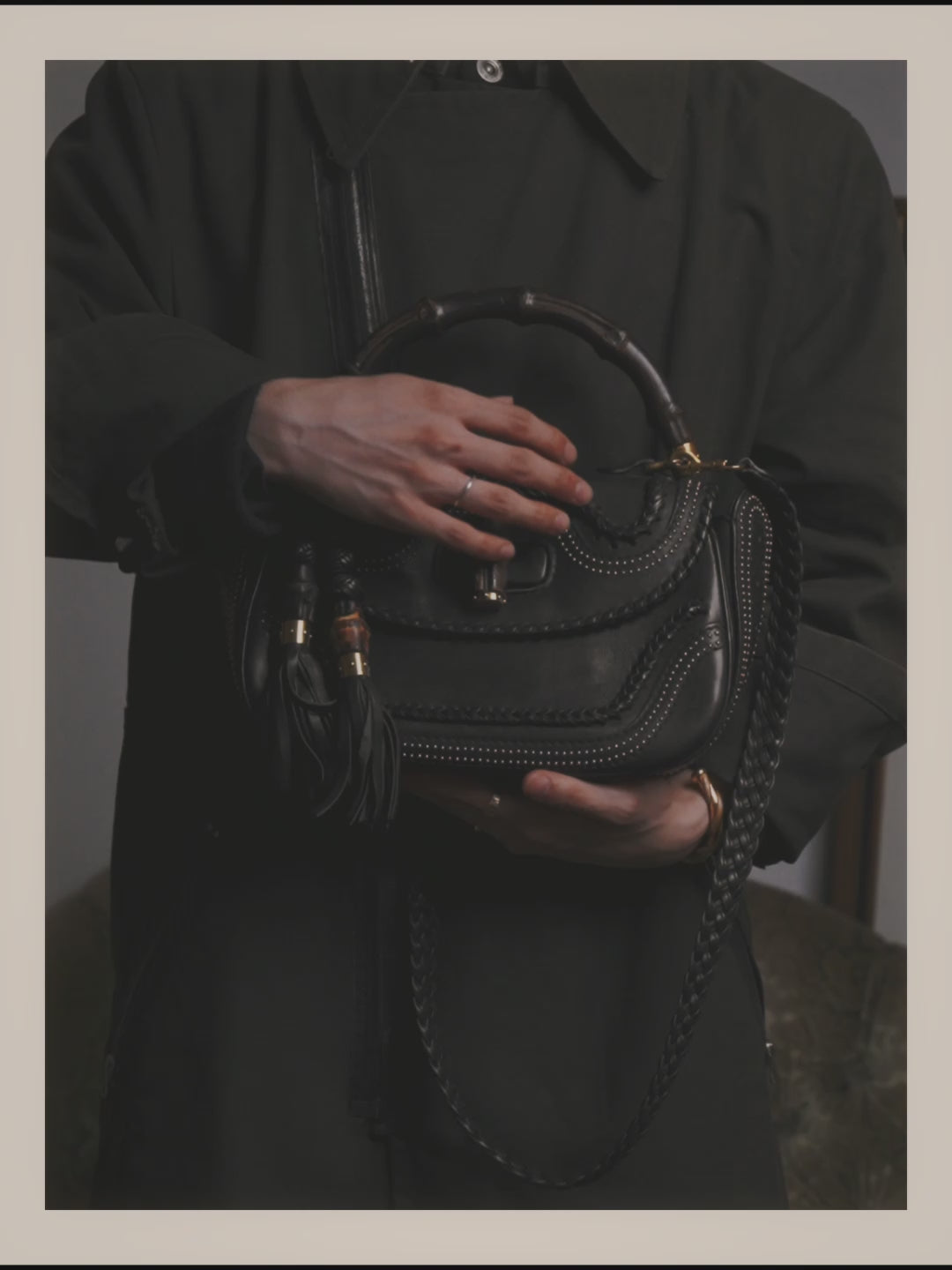 –SPECIAL– "GUCCI" 10's Embellished bamboo leather handbag