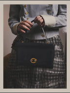 -SPECIAL- “HERMÈS” 50’s-60’s sculptural oval clasp midnight navy leather handbag