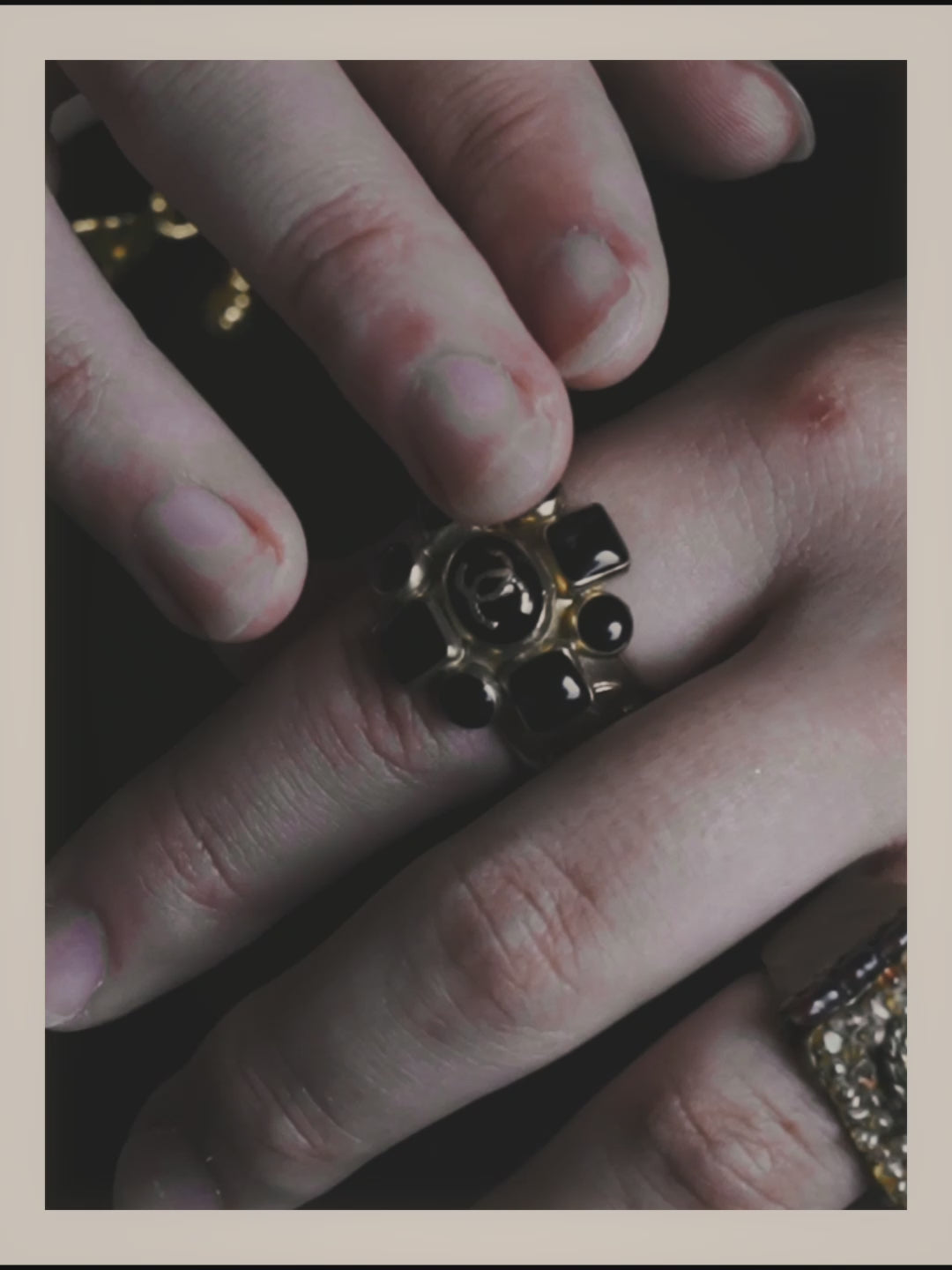 -SPECIAL- "CHANEL" 2007 AW Coco mark black cabochon ring