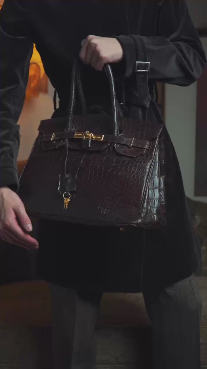 Bolso de mano de cuero de cocodrilo auténtico de los años 90 "-SPECIAL-" "Pierre Cardin"