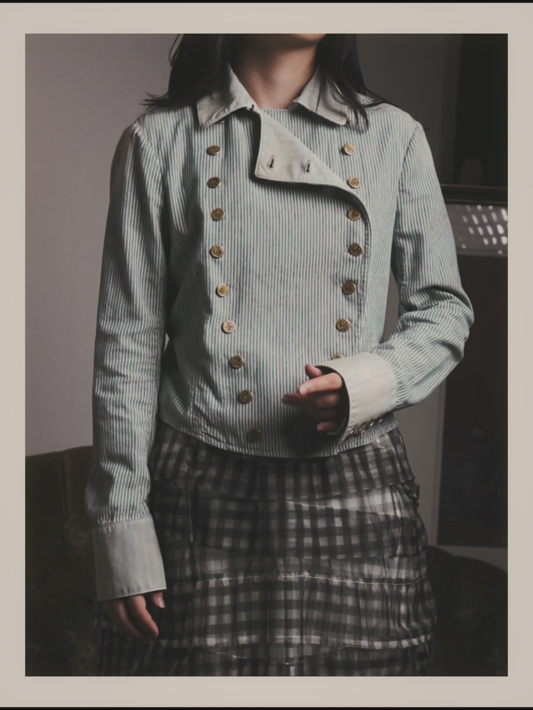 -SPECIAL- "Ralph Lauren" 00's Hickory stripe cotton double-breasted marine jacket