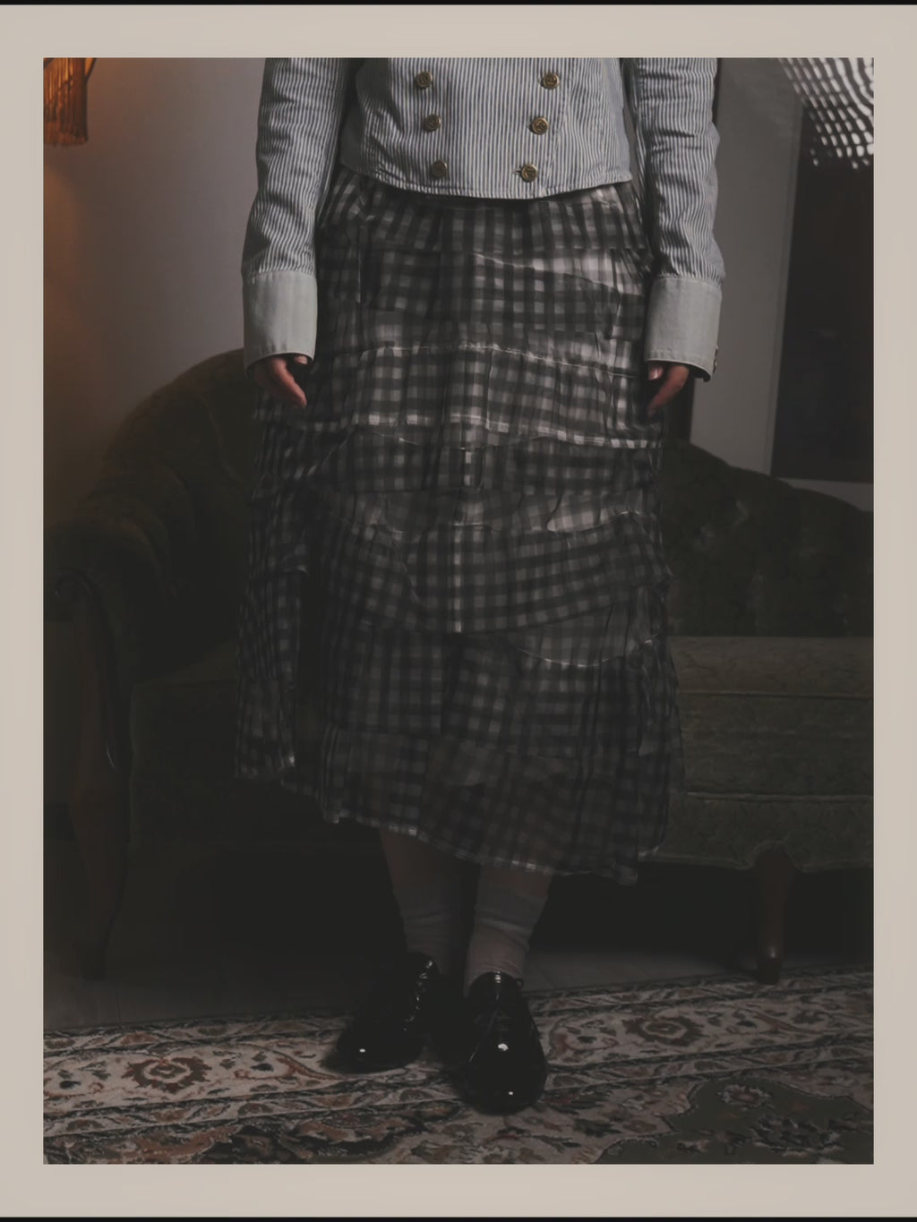 -SPECIAL- "tricot COMME des GARÇONS" 07SS Gingham check sheer tiered ruffle skirt