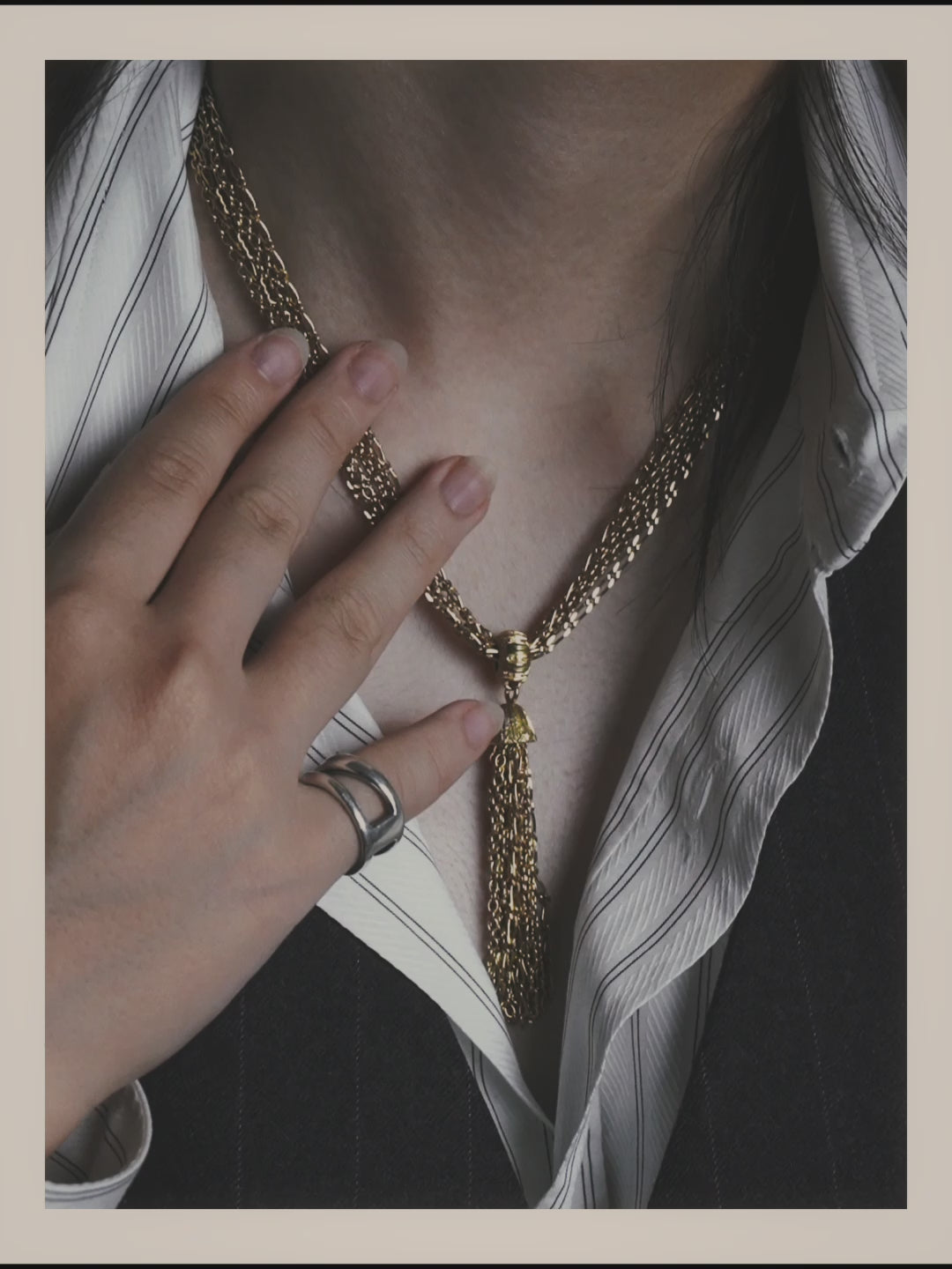 -SPECIAL- "Christian Dior" 80's-90's Multi-strand chain tassel gold necklace