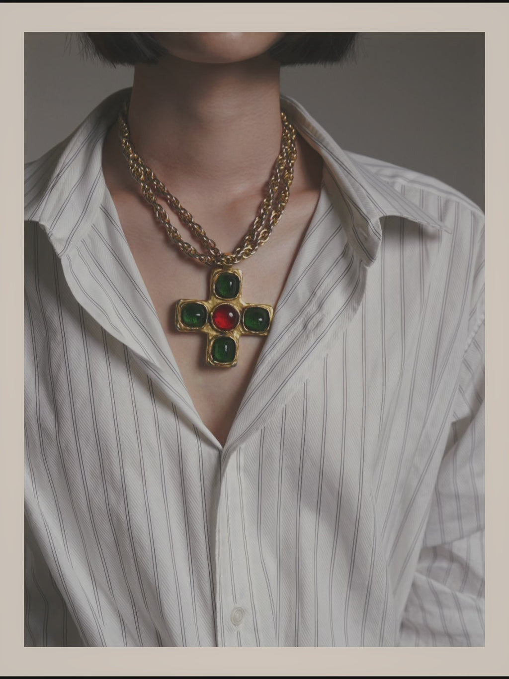 –SPECIAL– "CHANEL" 80's Gripoix Byzantine cross pendant necklace