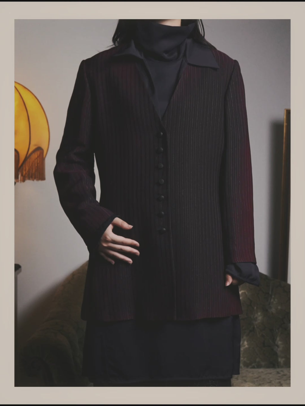 -SPECIAL- “Yves Saint Laurent“ 80's-90's Swiss fabric lurex stripe collarless long jacket