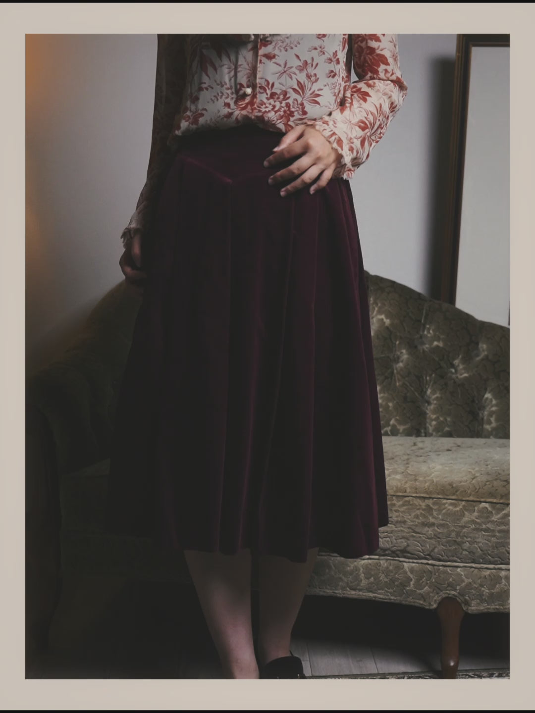 -SPECIAL- "Christian Dior" 80's-early 90's Burgundy velvet pleated skirt