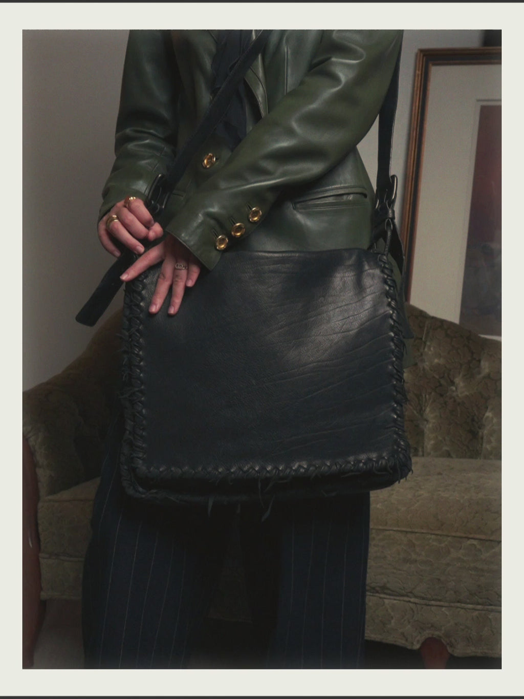 -SPECIAL- “Bottega Veneta” 00’s Whipstitched leather flap shoulder bag