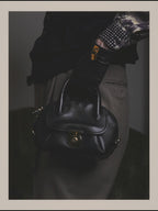 –SPECIAL– “Salvatore Ferragamo“ 00’s-10’s Black leather dome handbag
