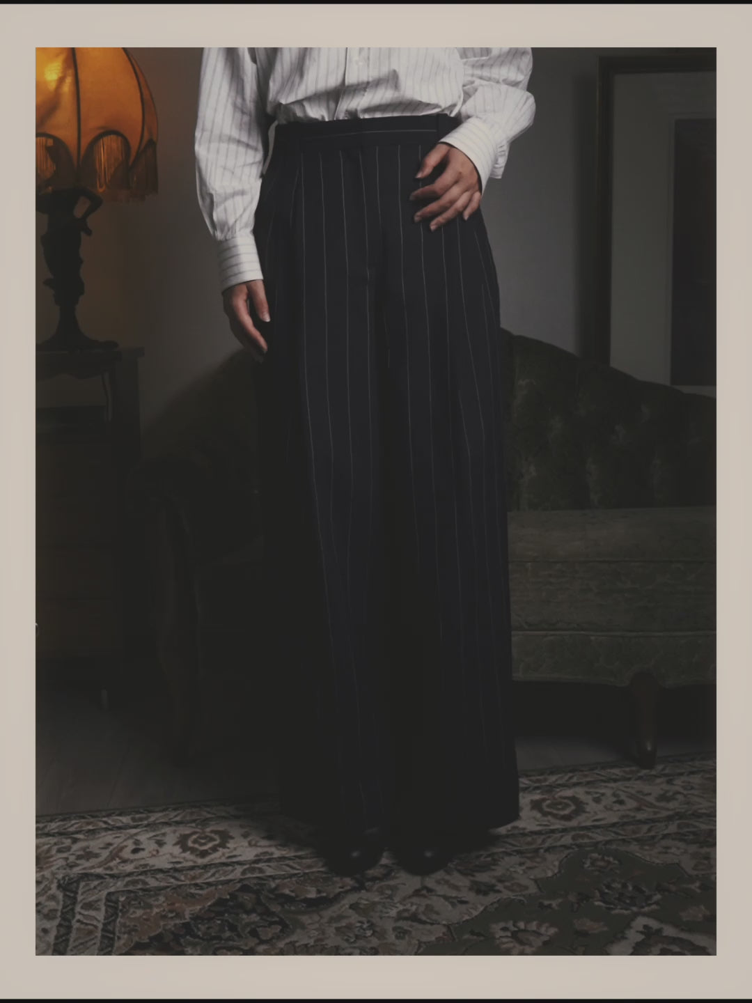 -SPECIAL- "LOEWE" 10's Pinstriped silk-lined wide trousers