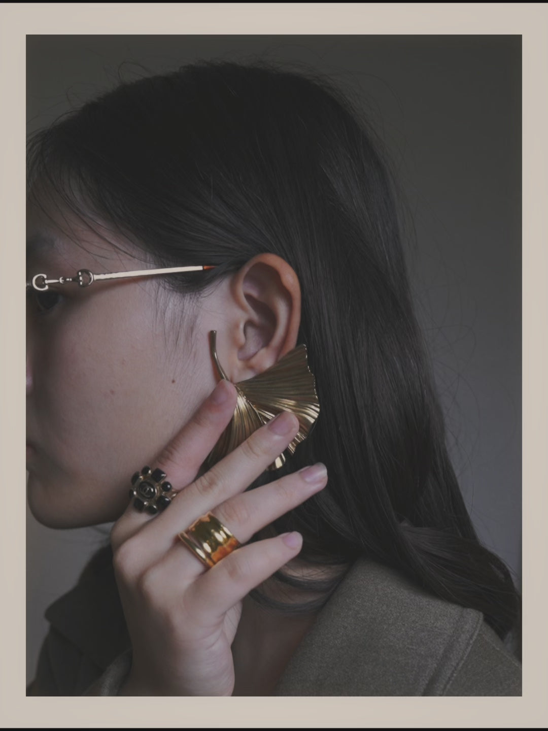 –SPECIAL– "SAINT LAURENT" 20's Sculptural triple palm leaf clip-on earrings