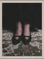 -SPECIAL- "Hermès" 80's-90's Gold embroidered suede loafers