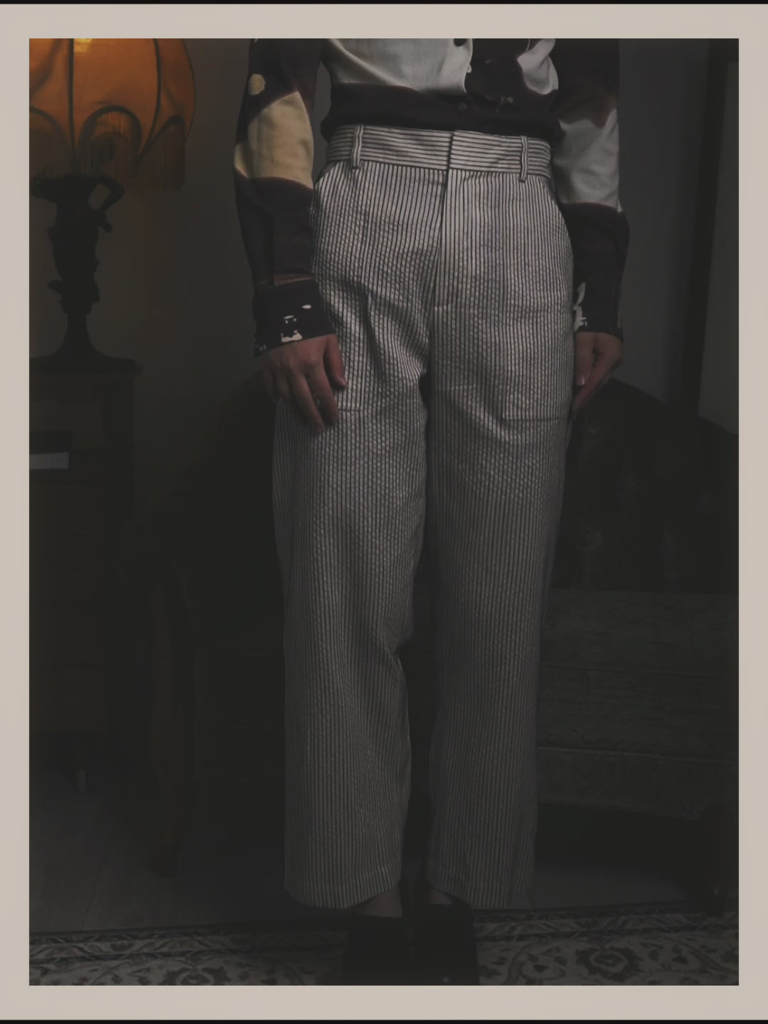 -SPECIAL- “Christian Dior” 20’s silk cotton striped straight trousers