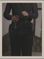 -SPECIAL- “Yves Saint Laurent” 80’s-90’s Crocodile embossed lace-up handbag