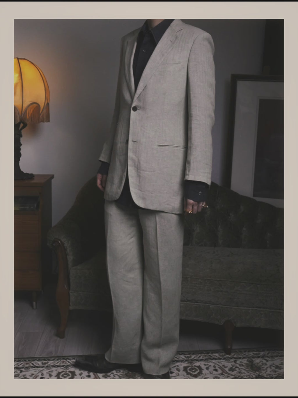 -SPECIAL- “HERMES” 80’s-90’s Herringbone linen suit set
