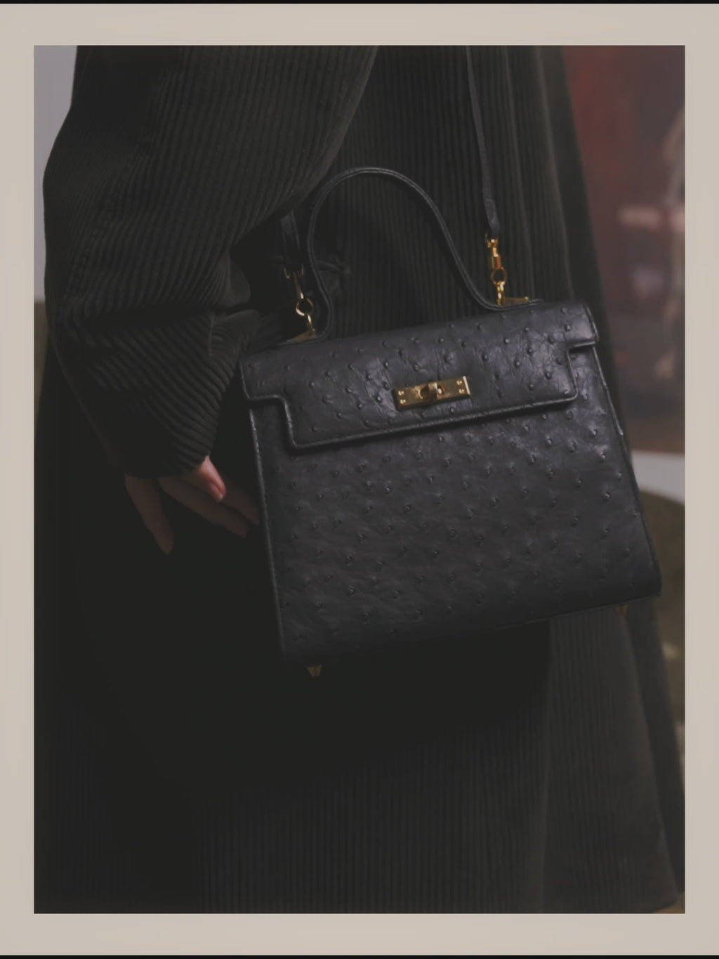 -SPECIAL- "Balenciaga" 90's-00's Ostrich leather structured top handle bag
