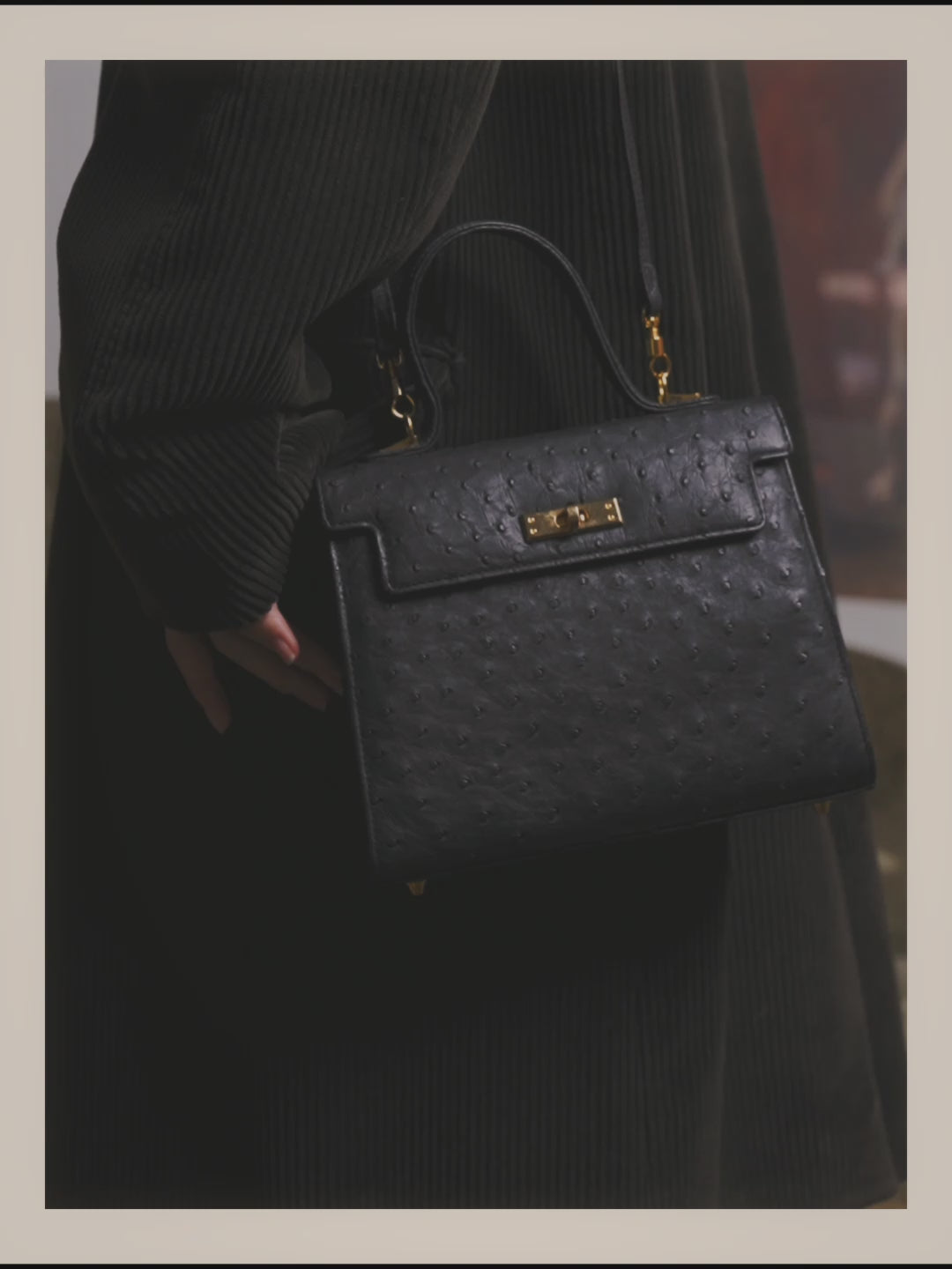 -SPECIAL- "Balenciaga" 90's-00's Ostrich leather structured top handle bag
