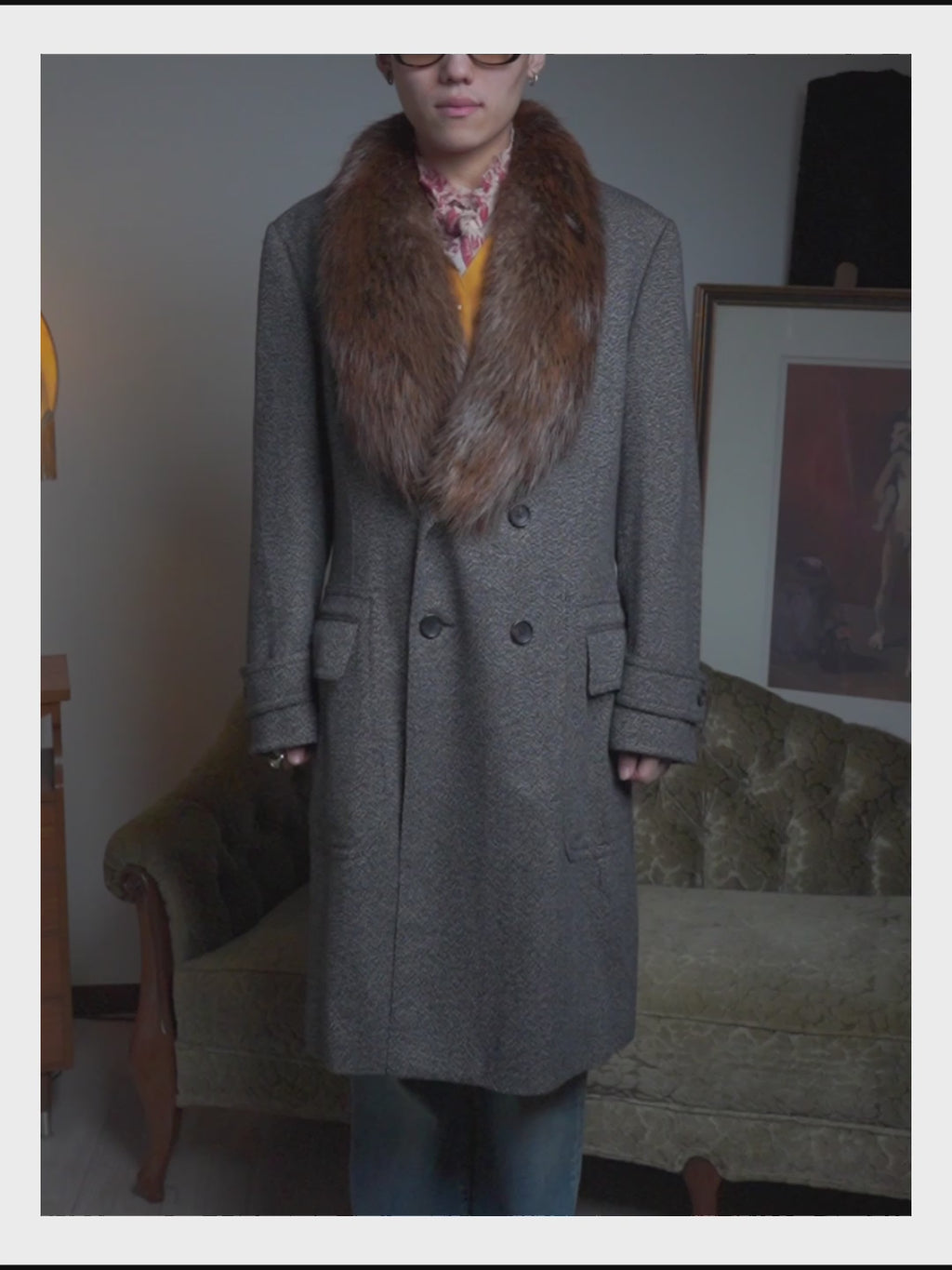 -SPECIAL- "GUCCI" 00's-10's Luxurious beaver fur-collar wool overcoat