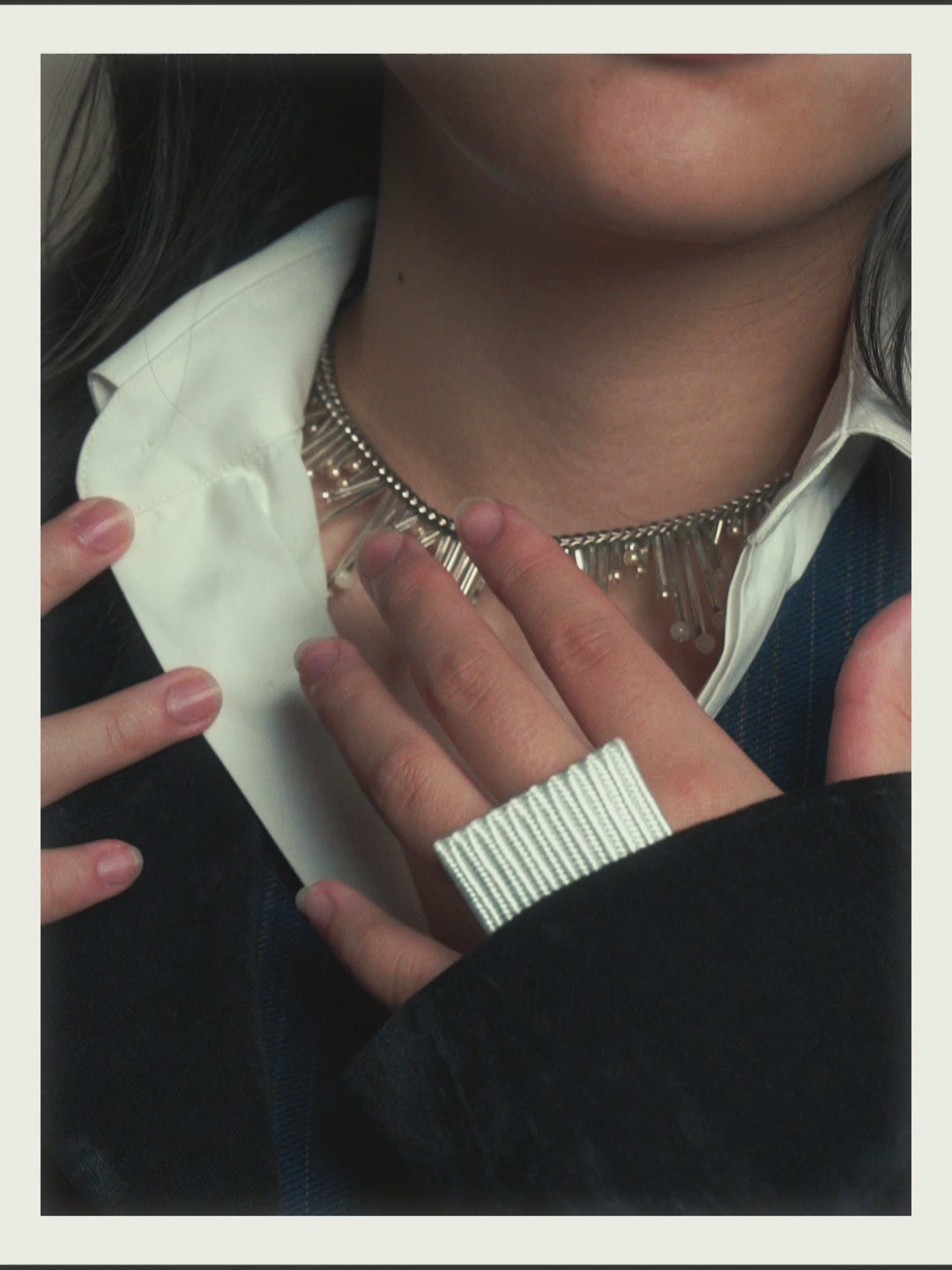 -SPECIAL- "CHANEL" 90's-00's Sculptural pearl fringe choker necklace