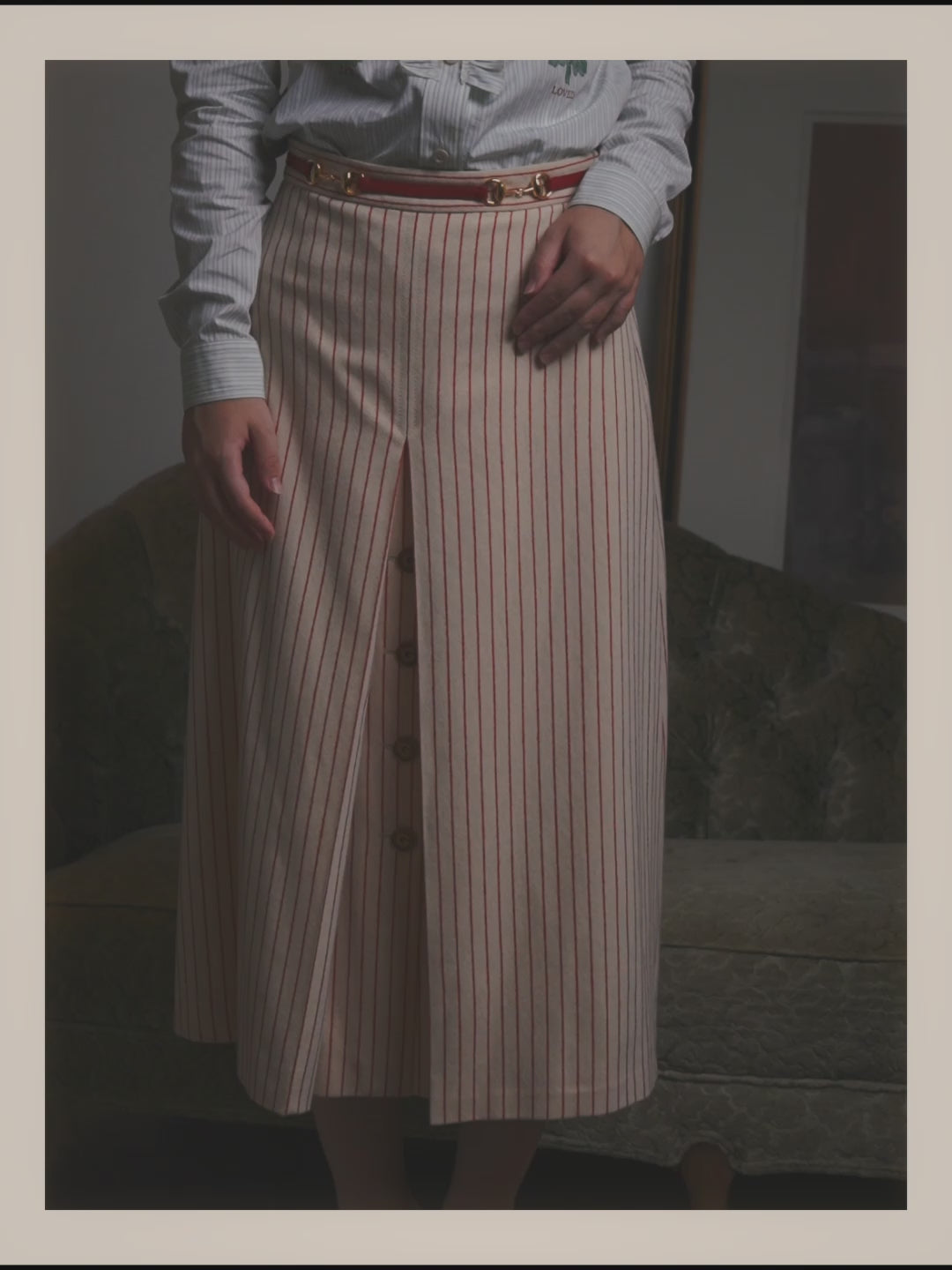-SPECIAL- “GUCCI” 2015-2022 vintage inspired horsebit striped wool skirt