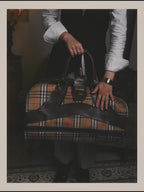 -SPECIAL- "Burberrys" 80's-90's Classic check textured leather boston bag