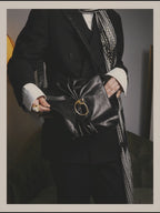 -SPECIAL- "Gucci" 80's Vintage tiger head leather draping shoulder bag with crest charm
