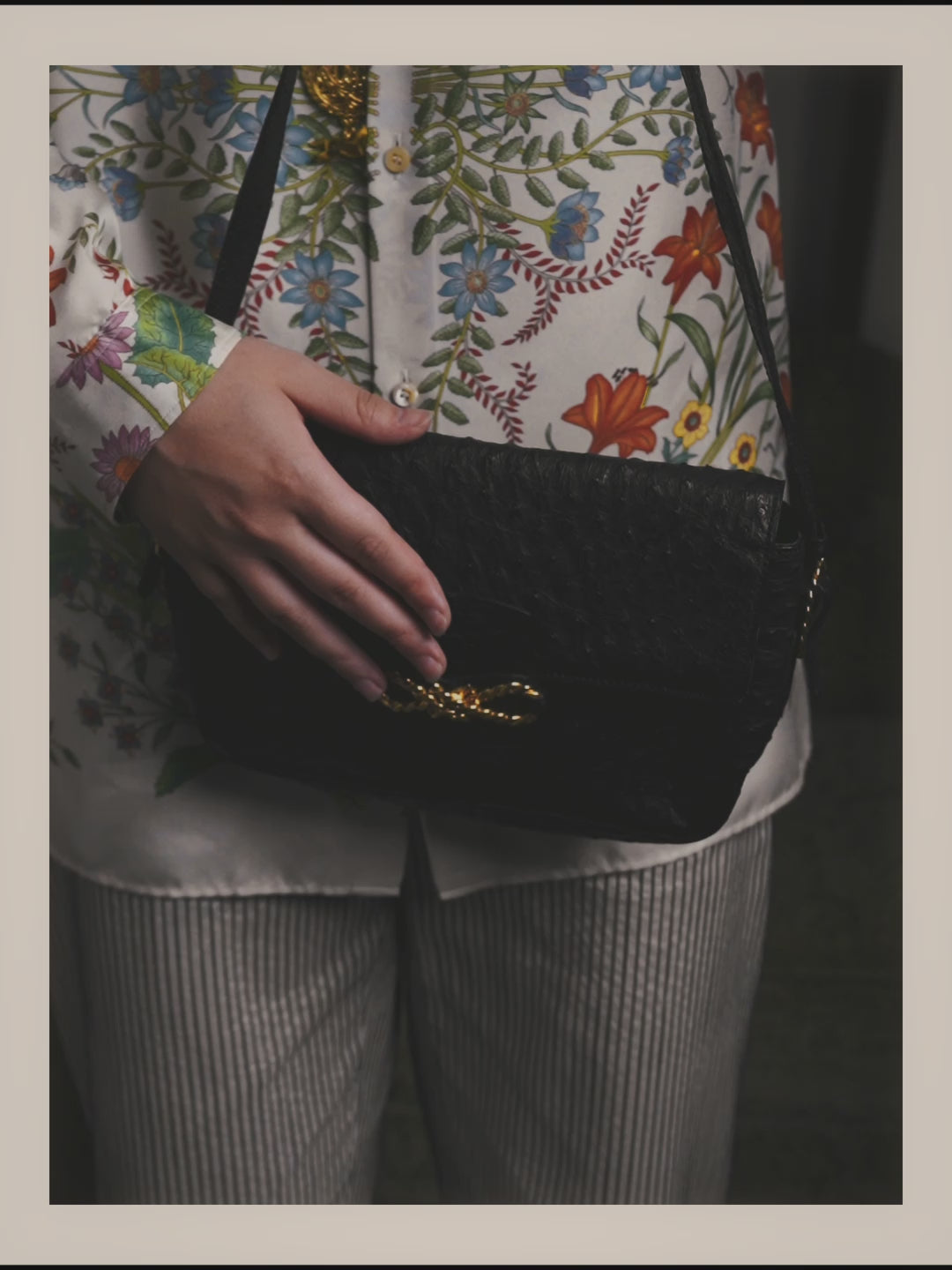-SPECIAL- “CELINE“ 00’s-10’s Ostrich embossed leather shoulder bag