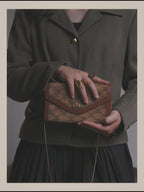 –SPECIAL– "CÉLINE" 70's-80's Vintage monogram suede chain shoulder bag