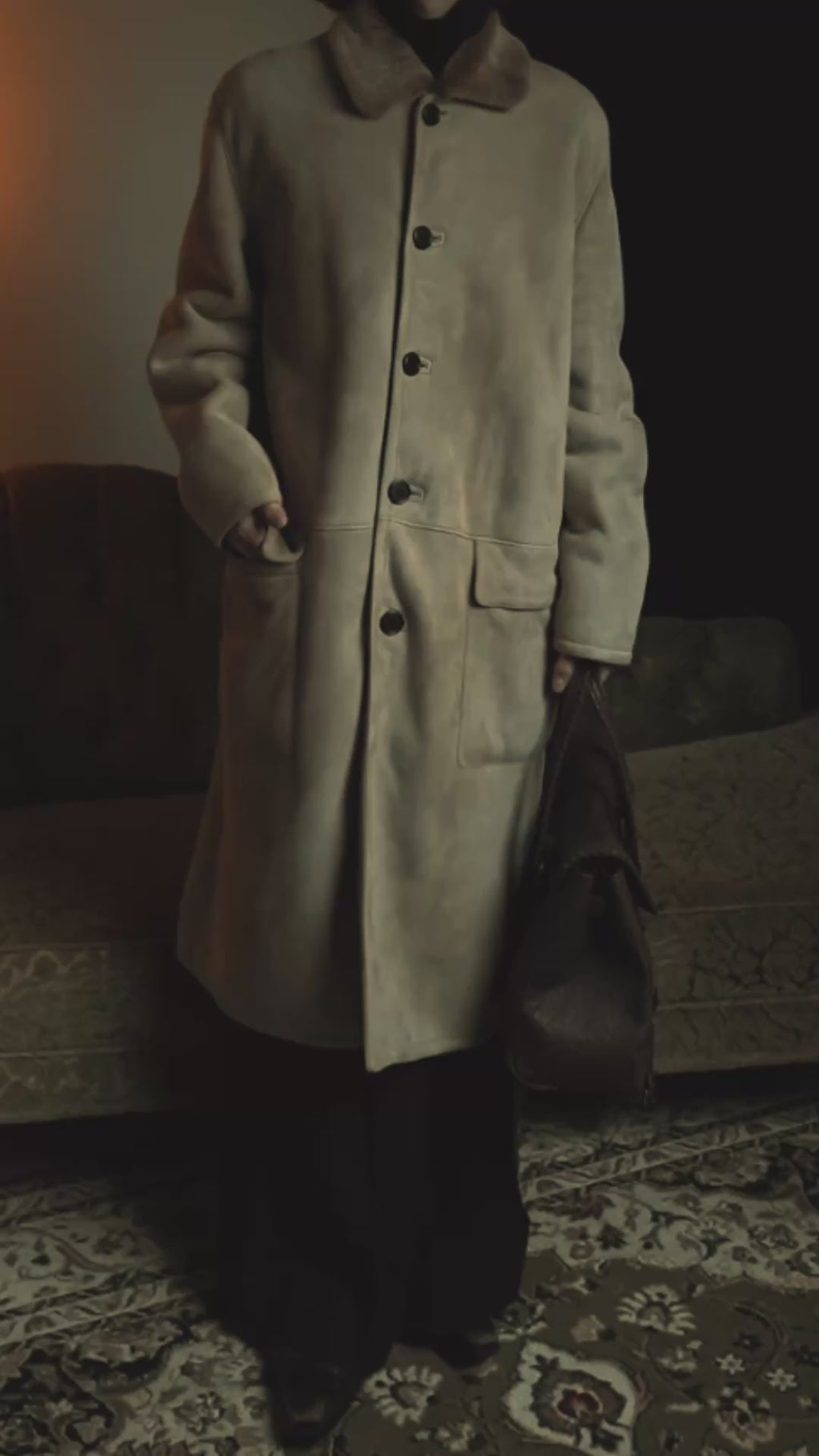 -SPECIAL- "LOEWE" 90's-10's Fur collar cordero lambskin long coat