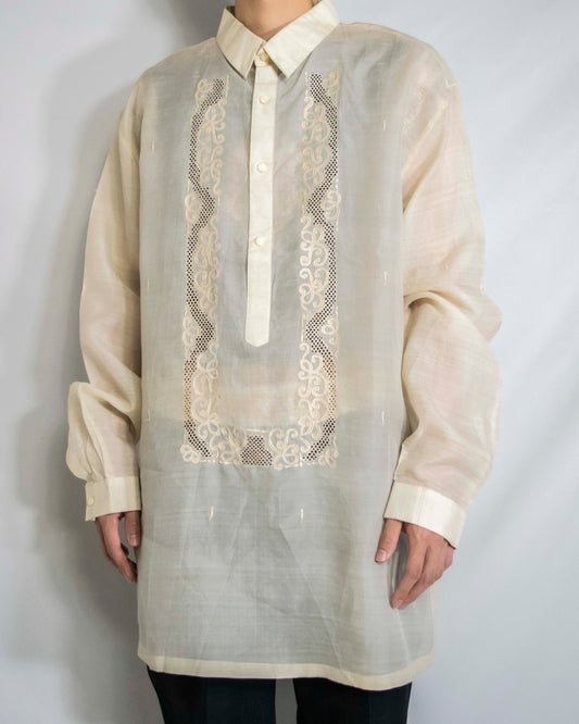 see-through embroidery long shirt