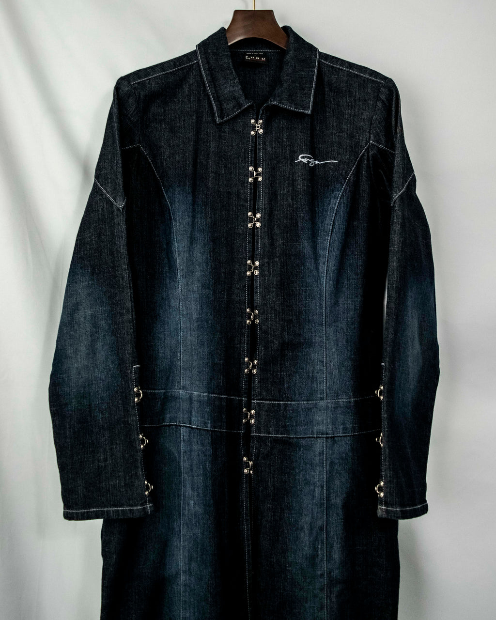 Vintage Metal Fittings Super Long Denim Coat