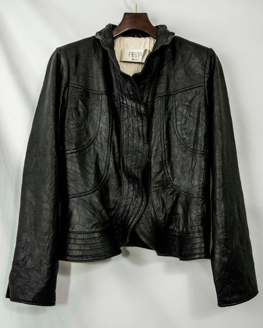 Vintage Leather Wavy Collar Short Jacket